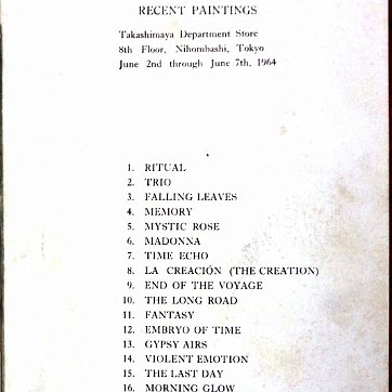 Noceda An eight page catalogue for the exhibition of paintings done by the artist in Tokyo, Japan dated June 1964. Dimension is 5 by 8 inches. Catálogo de ocho páginas...