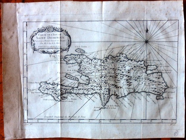 Saint Domingue Engraved map of the Island of Hispaniola in the Caribbean Sea. Leaf measures 10.5 by 13 inches. En español Mapa Grabado...
