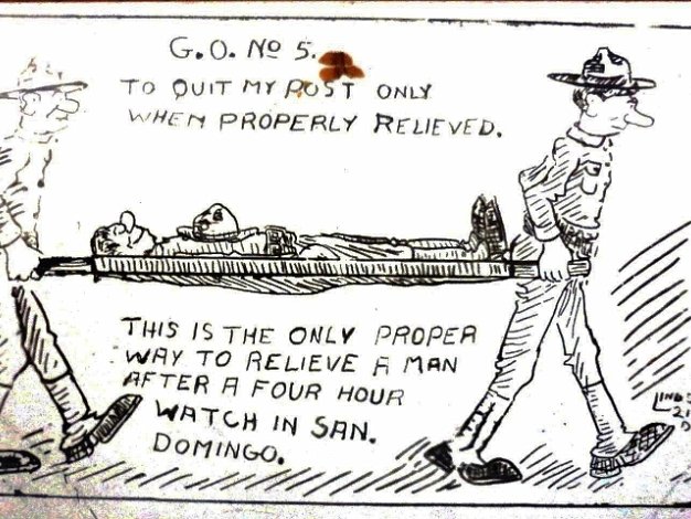 Relieved Black and white post card with scenes from the USA Marine Corps occupation of San Domingo in 1916-24. Dimension is 3.5...