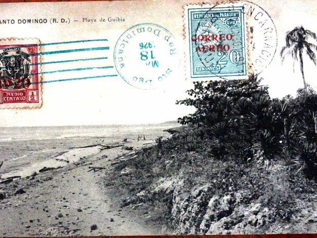 Playa Guibia Black and white post card with the Guibia beach located in Ciudad Trujillo. Dimension is 3.5 by 5.5 inches. Postal en...