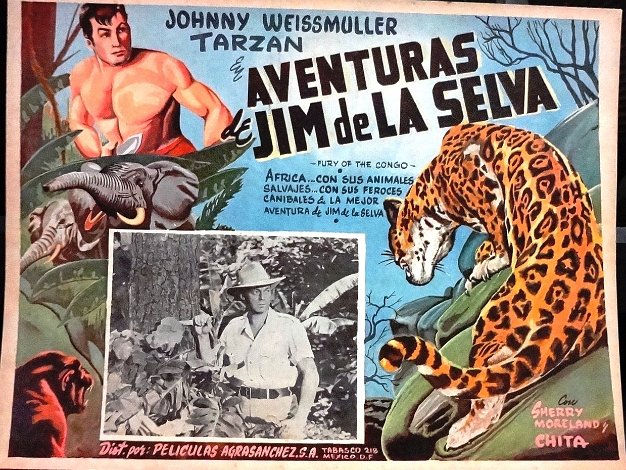 Tarzan Set of 2 posters for the film "Aventuras de Jim de la Selva" with Johnny Weissmuller, Sherry Moreland, and Chita the...