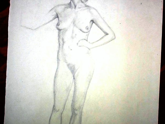 Desnuda Cintura Sketch on paper with a nude women with her hands in the waist. Paper dimensions are varied in size. Not signed and...