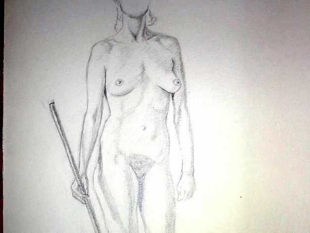 Desnuda Palo Excellent sketch on paper with a nude women holding a stick. Paper dimensions are varied in size. Not signed and dated....