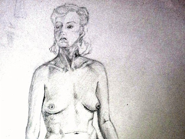 Desnuda Vieja Sketch on paper with another seated nude women. Paper dimensions are varied in size. Not signed and dated. No frame....