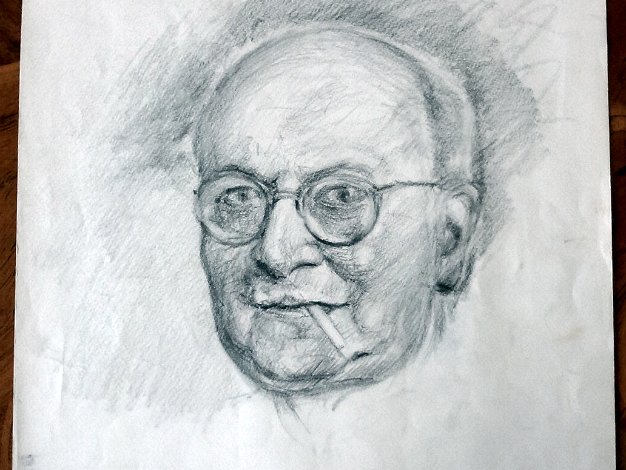 Dos Caras Two charcoal sketches on paper. The first drawing with a portrait of George Hausdorf and with a paper dimension of 12 by...