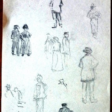 Georgia Excellent charcoals sketch paintings on paper with different topics. Paper dimensions are varied in size. Not signed and some are dated. Excelentes bocetos al...
