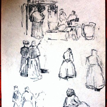 Georgia Excellent charcoals sketch paintings on paper with different topics. Paper dimensions are varied in size. Not signed and some are dated. Excelentes bocetos al...