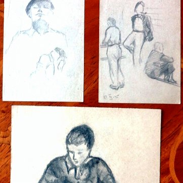 Georgia Excellent charcoals sketch paintings on paper with different topics. Paper dimensions are varied in size. Not signed and some are dated. Excelentes bocetos al...