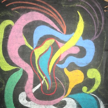 Eva Excellent abstract colored pencils painting on paper by the daughter of George Hausdorf. Paper dimension is 20 by 24 inches. Not signed and shows some tear and...
