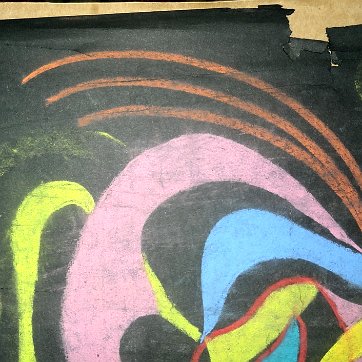 Eva Excellent abstract colored pencils painting on paper by the daughter of George Hausdorf. Paper dimension is 20 by 24 inches. Not signed and shows some tear and...