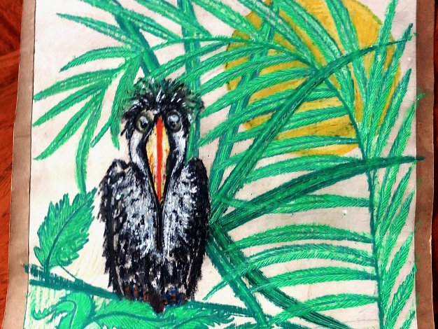 Pajaro Negro Rare colored pencils on paper with a black bird and trees by a family of Eva Friedeberg, daughter of George Hausdorf....