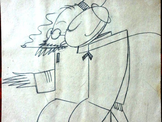 Father Original sketch drawing in pencil with a father and son. Paper dimension is 9 by 9.5 inches. Signed in pencil in the...