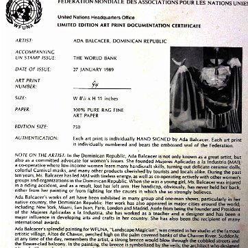 DSC00768 Original print in commemoration of the United Nations. Paper size is 8.5 by 11 inches. Signed and dated 1989 in pencil in the lower right side. Numbered...