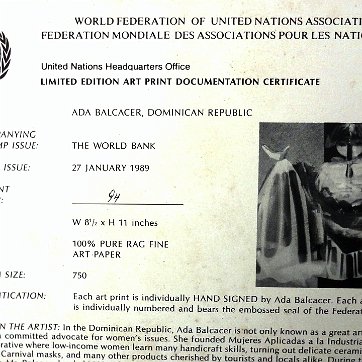 DSC00769 Original print in commemoration of the United Nations. Paper size is 8.5 by 11 inches. Signed and dated 1989 in pencil in the lower right side. Numbered...
