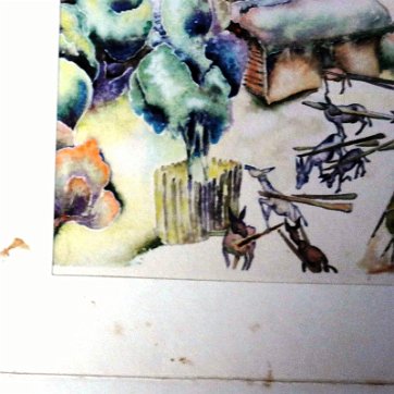 Don Juan Excellent watercolor reproduction on paper with a tropical rural scene. Paper dimension is 12.50 by 16 inches. Signed and dated 1927 in the lower right side. No...