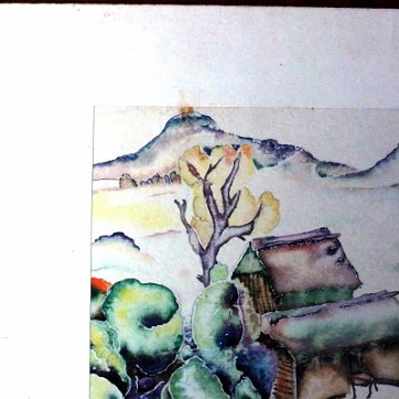 Don Juan Excellent watercolor reproduction on paper with a tropical rural scene. Paper dimension is 12.50 by 16 inches. Signed and dated 1927 in the lower right side. No...