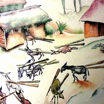 Don Juan Excellent watercolor reproduction on paper with a tropical rural scene. Paper dimension is 12.50 by 16 inches. Signed and dated 1927 in the lower right side. No...