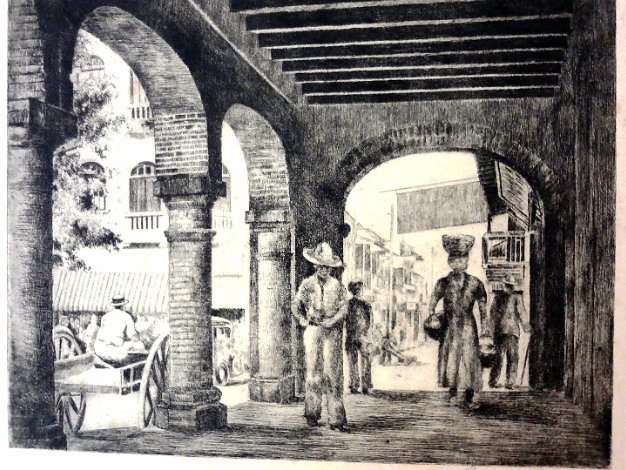 Edificio Excellent original Caribbean cityscape print in Santo Domingo city. Paper dimension is 11 by 14 inches. Signed in the...