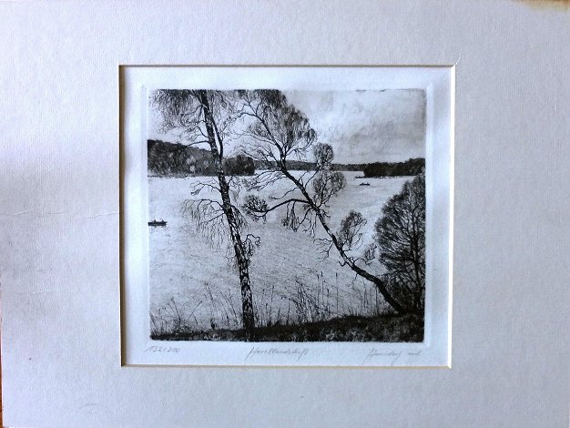 Rio Landscape print with a large river. Paper dimension is 8 by 9 inches. Signed in the lower left side in pencil. Numbered...