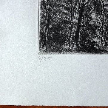 Humbert Original engraving on vellum paper with a limited edition print. Signed in pencil lower right side and numbered 8/25 in the lower left side. Titled “Le Parc”....