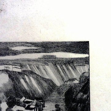 Pop Original etching print with a tropical landscape in the Island of Santo Domingo. Paper dimension is 6.5 by 9.5 inches. No frame. Aguafuerte original con un...