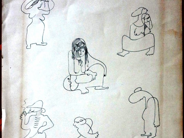Figures Original print with several figures. Paper dimension is 11 by 14 inches. Signed in the lower right side. No frame....