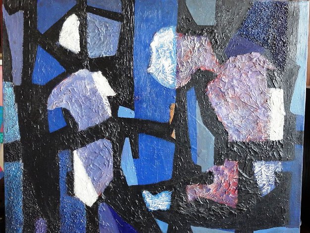 Tempo Rare abstract work of art in acrylic mixed media on canvas with the title "Tempo II" ("War Tempo"). Canvas dimension is...