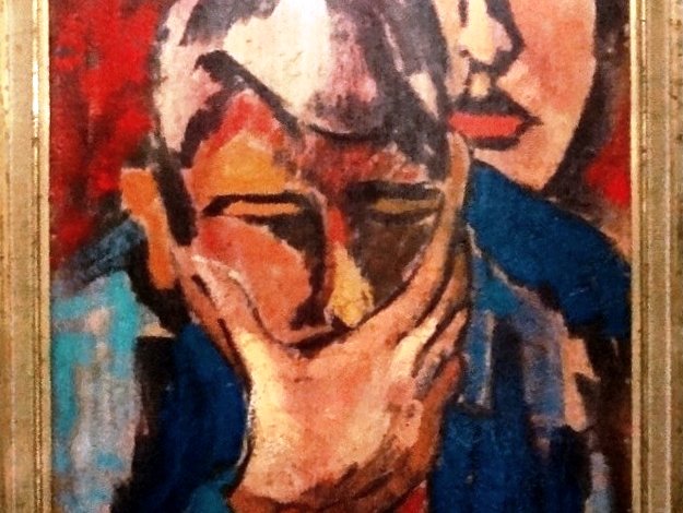 Dos Caras - Two faces Excellent expressionist art. Medium: Oil on Board. Height is 28 inches and width is 12 inches. Condition Note: Minor...