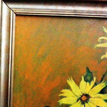 Alice Beautiful oil on board still life with potted yellow sun flowers. Board dimension is 18 by 22 inches. Signed in black in the lower right side. No frame. Oleo...