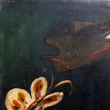 Hernandez Oil on canvas of a woman in a colorful dress, big eyes, butterflies and with flowers. Dimension is 24 by 30 inches. Signed in the lower right side in red. No...