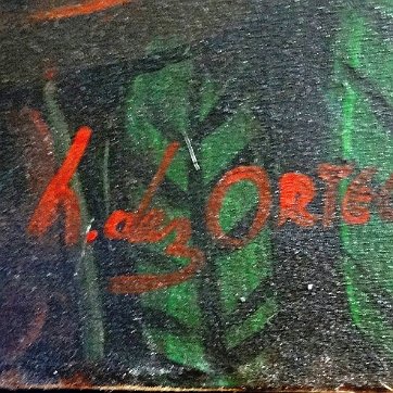 Hernandez Oil on canvas of a woman in a colorful dress, big eyes, butterflies and with flowers. Dimension is 24 by 30 inches. Signed in the lower right side in red. No...