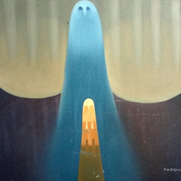 Padovani Oil on canvas with an owl. Dimension is 24 by 30 inches. Signed in white in the lower right side and dated with the year 1993 in the back. No frame. Óleo sobre...