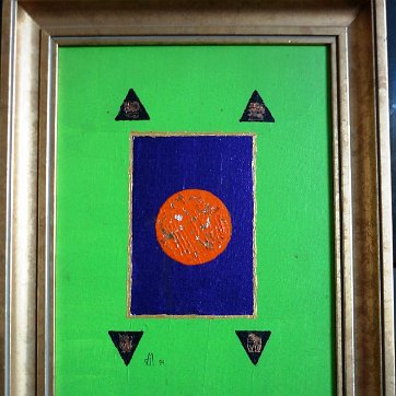 Miura Excellent abstract oil on canvas with a dimension of 9 by 12 inches. Signed and dated 1994 in the lower left side. No frame. Excelente óleo abstracto sobre...