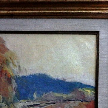 Gausachs Abstract landscape oil on canvas. Dimension is 16 by 18 inches. Signed in black in the lower right side. No frame. Oleo sobre tela con un paisaje abstracto....