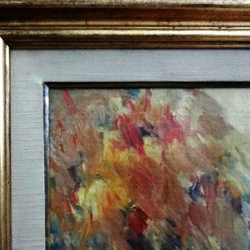 Gausachs Abstract landscape oil on canvas. Dimension is 16 by 18 inches. Signed in black in the lower right side. No frame. Oleo sobre tela con un paisaje abstracto....