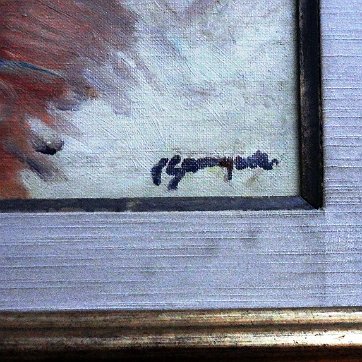 Gausachs Abstract landscape oil on canvas. Dimension is 16 by 18 inches. Signed in black in the lower right side. No frame. Oleo sobre tela con un paisaje abstracto....