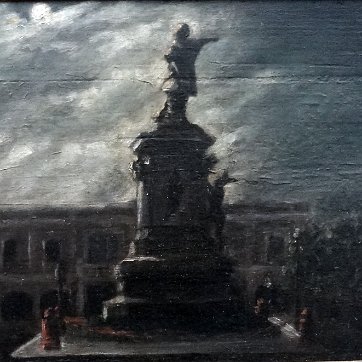 Sisito Excellent conserved original oil painting on board with the Cristobal Colon Statue located in the Central Park and in front of the Catholic Cathedral in the...
