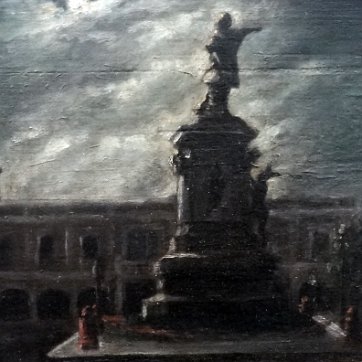 Sisito Excellent conserved original oil painting on board with the Cristobal Colon Statue located in the Central Park and in front of the Catholic Cathedral in the...