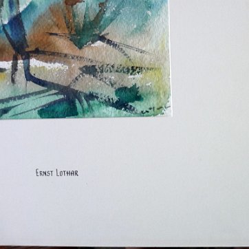 Lothar Excellent watercolor on paper of a tropical landscape. Paper dimension is 10 by 14 inches. Name printed in black in the lower center side. No frame. Excelente...