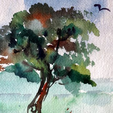 Lothar Excellent watercolor on paper of a tropical landscape. Paper dimension is 10 by 14 inches. Name printed in black in the lower center side. No frame. Excelente...