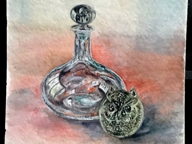 Botella - Bottle Excellent still life watercolor on paper by the daughter of George Hausdorf. Paper dimension is 10 by 13 inches. Signed...