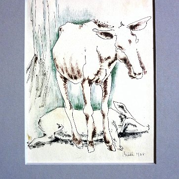 Biddle Excellent watercolor on paper with various animals. The paper dimension is 5.25 by 7 inches. Signed and dated with the year 1928 in the lower right side. No...