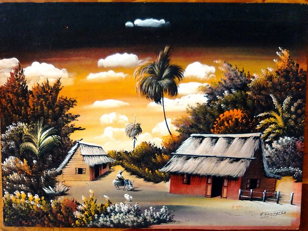 Donkey - Burro Rustic watercolor on board painting with a landscape scene in rural Dominican Republic. Size is 12 by 16 inches. Signed...