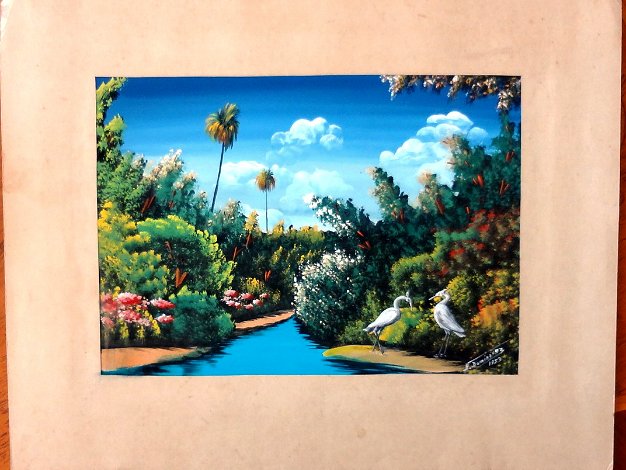River - Rio Rustic watercolor on paper with a landscape scene in rural Dominican Republic. Size is 7 by 9 inches. Signed in white in...