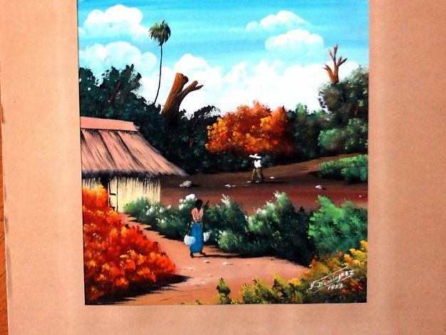 Troncos - Logs Rustic watercolor on paper with a landscape scene in rural Dominican Republic. Size is 7 by 9 inches. Signed in white in...
