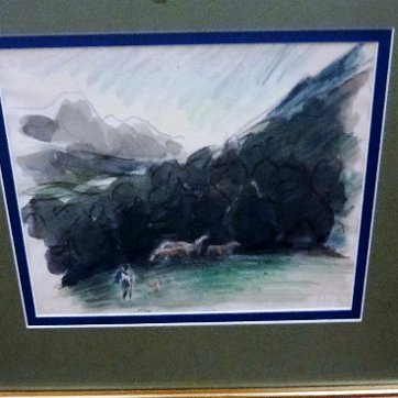 Gausachs Excellent abstract landscape watercolor on paper. Paper dimension is 10 by 12 inches. Signed in the lower right side. The pictures were taken from behind a...