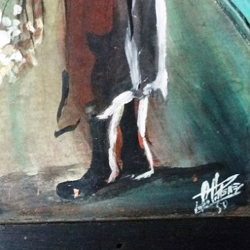 DSC00778 Two watercolor on board showing a man and a woman in a rural area. Dimension is 5 by 13.5 inches. Signed and dated in white the lower right side. Conjunto de...