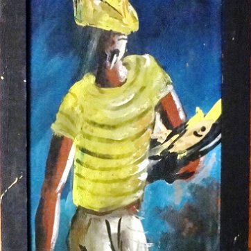 DSC00783 Two watercolor on board showing a man and a woman in a rural area. Dimension is 5 by 13.5 inches. Signed and dated in white the lower right side. Conjunto de...