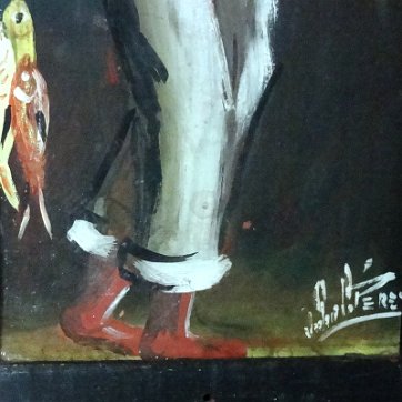 Two watercolor on board showing a man and a woman in a rural area. Dimension is 5 by 13.5 inches. Signed and dated in white the lower right side. Conjunto de...