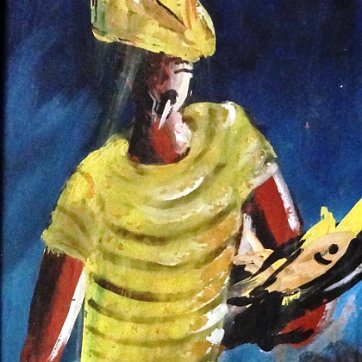 DSC00787 Two watercolor on board showing a man and a woman in a rural area. Dimension is 5 by 13.5 inches. Signed and dated in white the lower right side. Conjunto de...